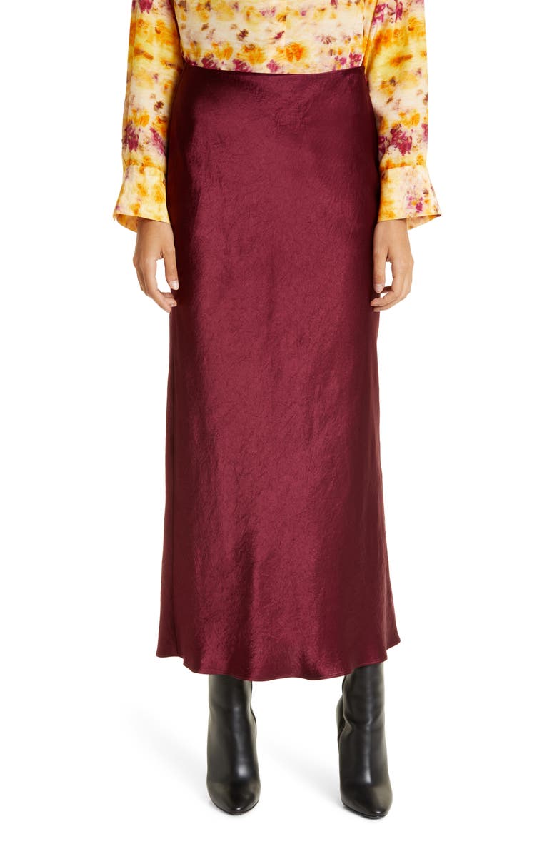 JASON WU Crinkle Satin Slip Skirt, Main, color, Bordeaux
