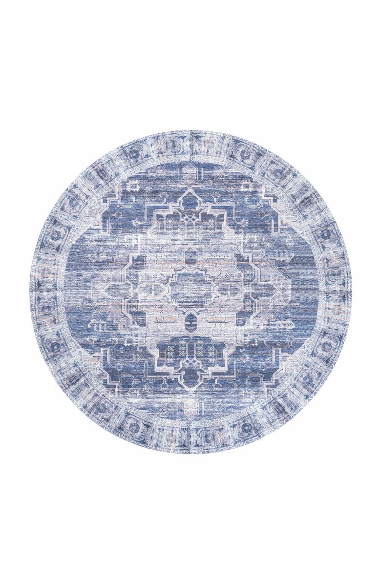 JONATHAN Y Alanya Ornate Medallion Machine-Washable Round Area Rug, Alternate, color, Navy/Cream