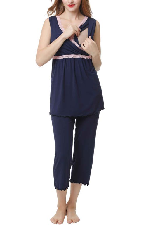 Kimi & Kai Penny Maternity/nursing Pajamas Set In Navy