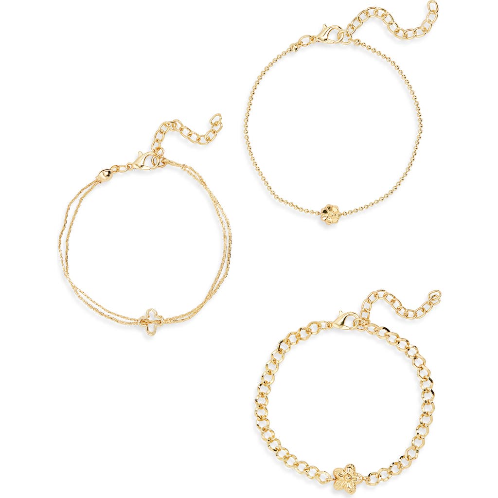 Area Stars Set Of 3 Delicate Floral Charm Bracelets In Gold