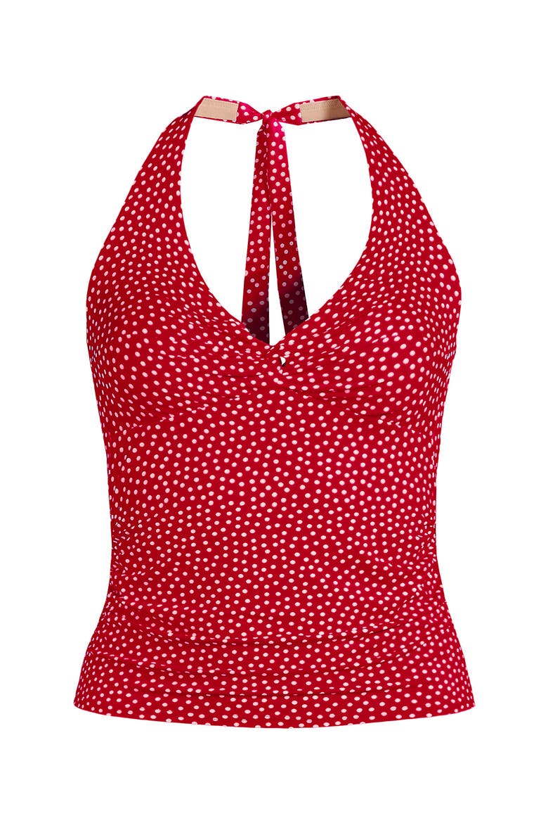 Twist Halter Tankini Top, Alternate, color, Red Mini Dot