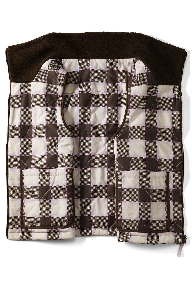 High Pile Fleece Reversible Mixed Media Vest, Alternate, color, Rich Coffee/Brown Check