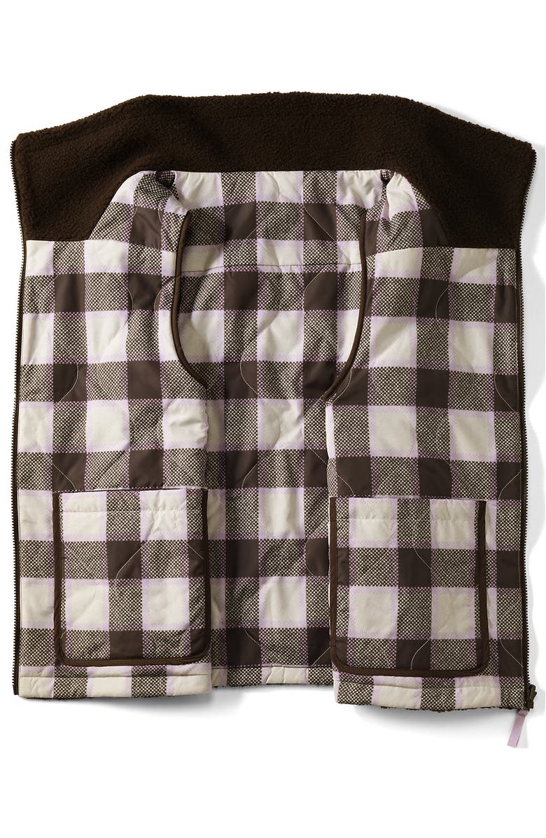 Lands' End High Pile Fleece Reversible Mixed Media Vest, Alternate, color, Rich Coffee/Brown Check