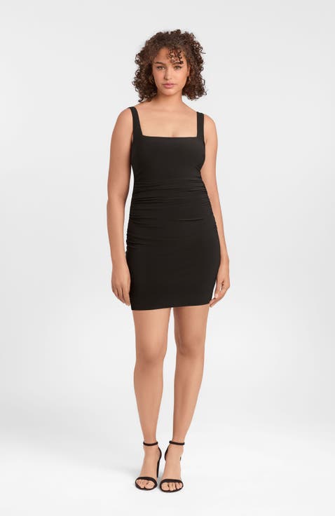 Sculpting Shapewear Shirred Waist Square Neck Tank Mini Dress