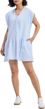 Reistor Oversized V neck Short Dress with Frayed Sleeves