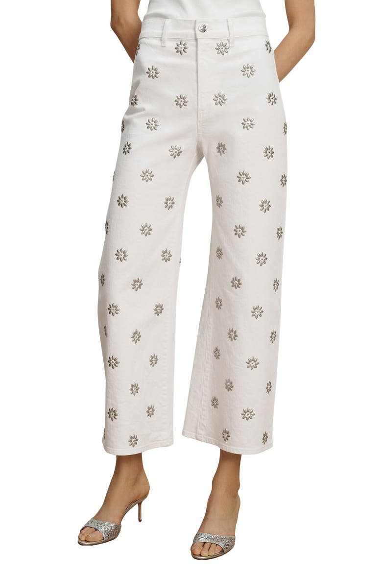 Grant Studded High Waist Ankle Wide Leg Jeans, Main, color, WHITE