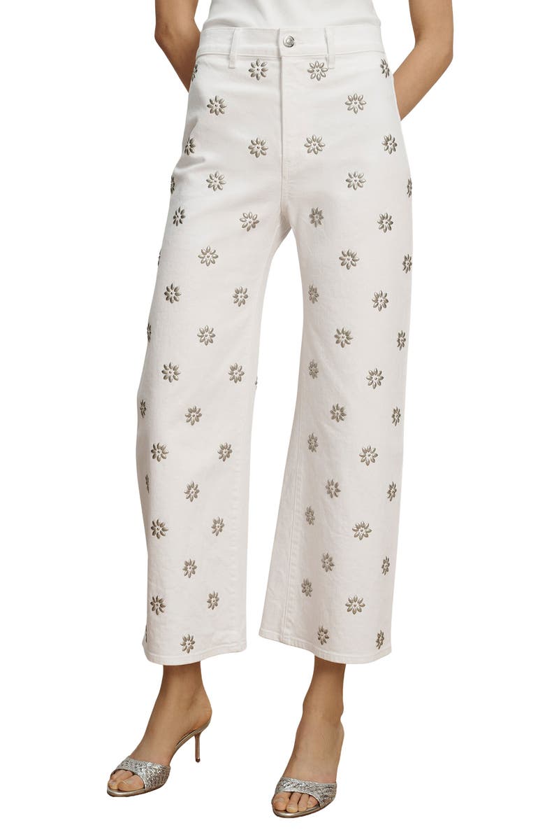 Veronica Beard Grant Studded High Waist Ankle Wide Leg Jeans, Main, color, White