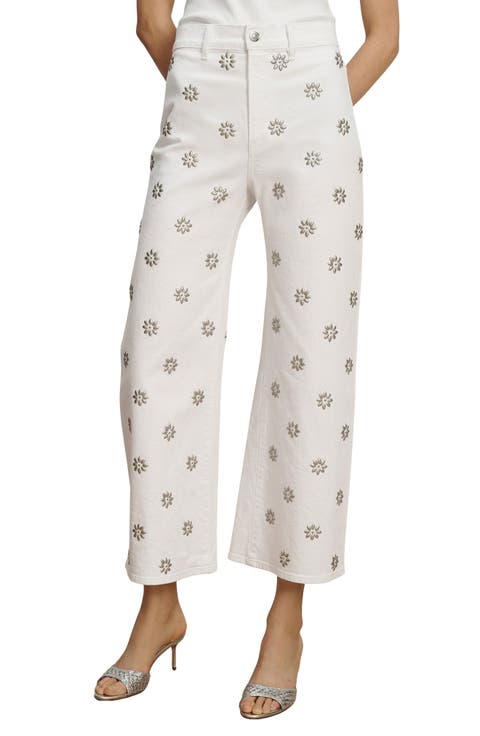 Grant Studded High Waist Ankle Wide Leg Jeans