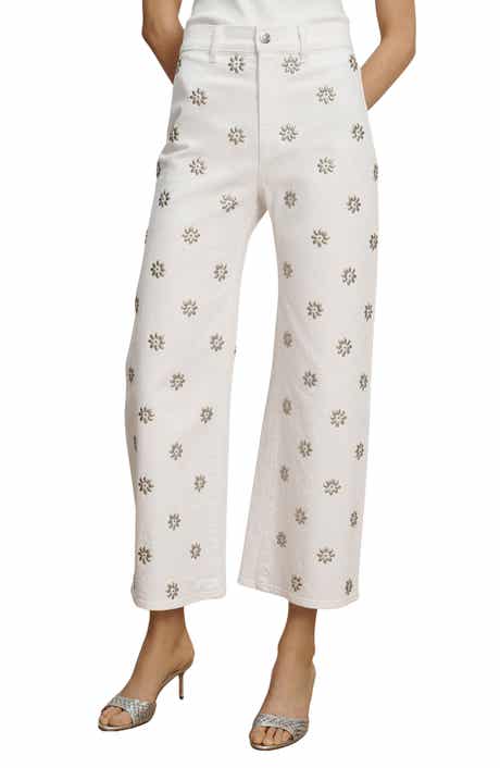 Grant Studded High Waist Ankle Wide Leg Jeans