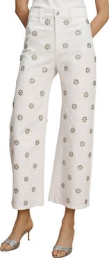 Veronica Beard Grant Studded High Waist Ankle Wide Leg Jeans