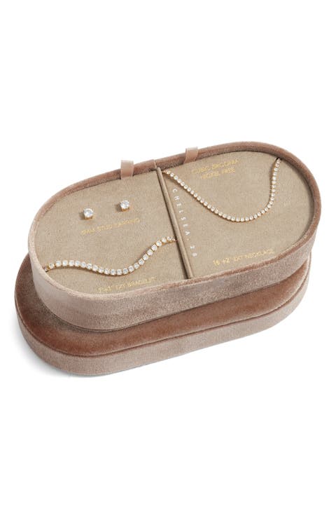 Cubic Zirconia Tennis Necklace, Bracelet & Earring Set