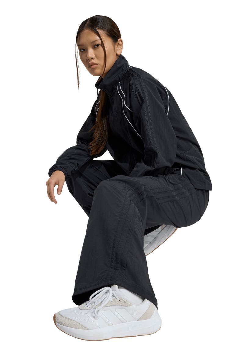 Iconic 3-Stripe Wide Leg Track Pants, Alternate, color, BLACK