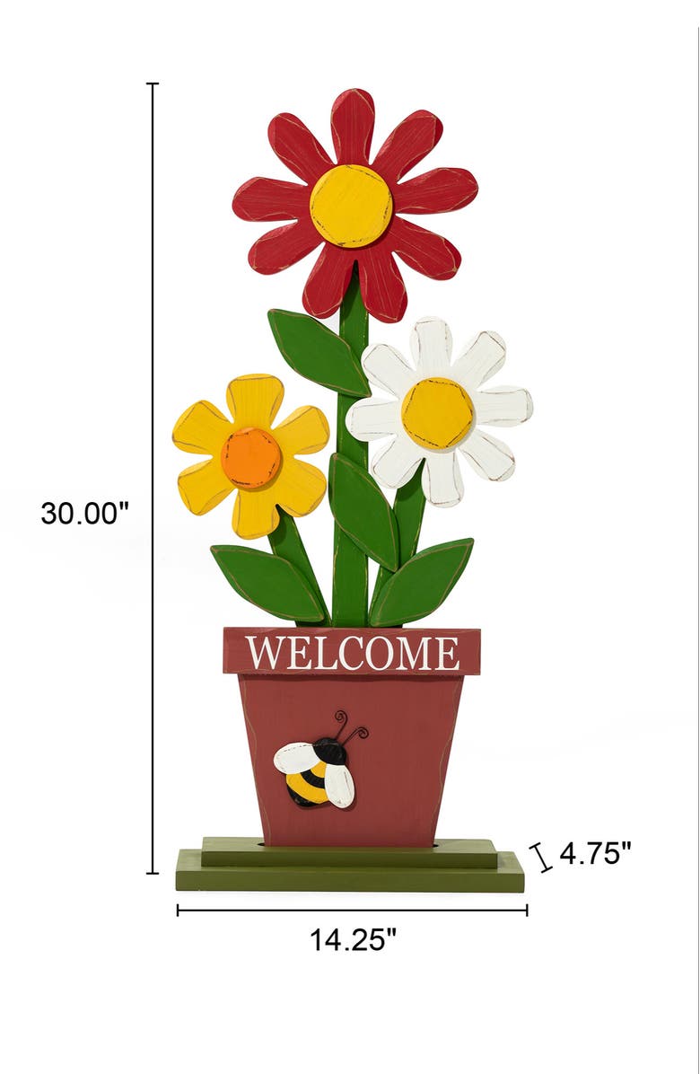 Glitzhome Wooden Trio Flowers Welcome Porch Décor, Alternate, color, Red