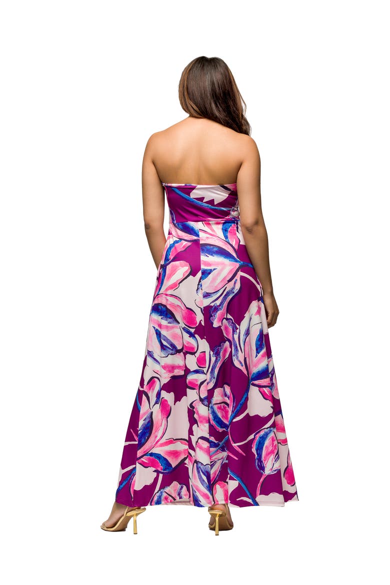 Maternity Purple Floral A-Line Strapless Maxi Dress With Pockets, Alternate, color, Purple Multi