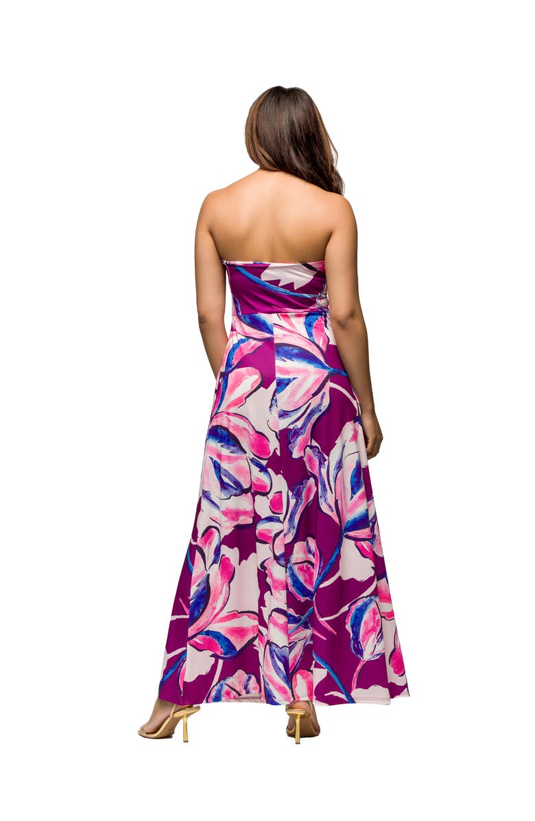 24seven Comfort Apparel Maternity Purple Floral A-Line Strapless Maxi Dress With Pockets, Alternate, color,
