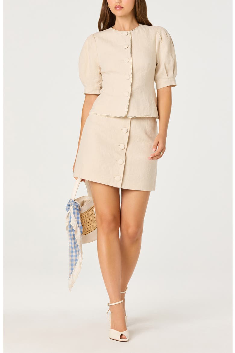 Cailey Puff Sleeve Crochet Trim Button-Up Top, Alternate, color, NATURAL
