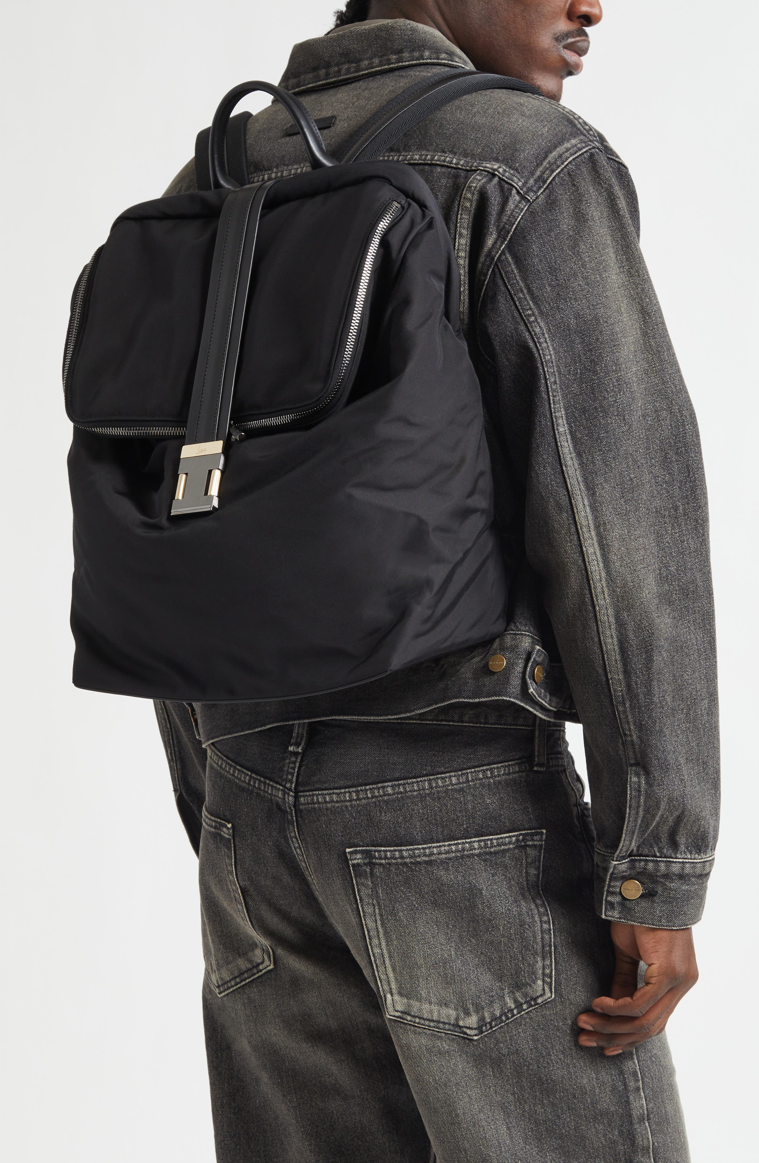 Christian Louboutin Nox Nylon Backpack, Alternate, color, Black