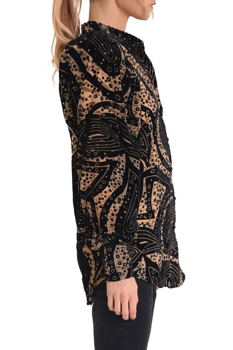 Sadie Mixed Print Burnout Velvet Button-Up Shirt, Alternate, color, BLACK MULTI