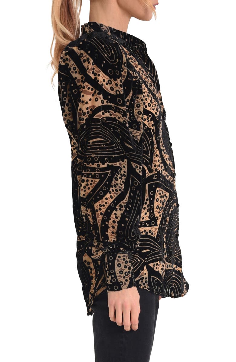 CIEBON Sadie Mixed Print Burnout Velvet Button-Up Shirt, Alternate, color, Black Multi
