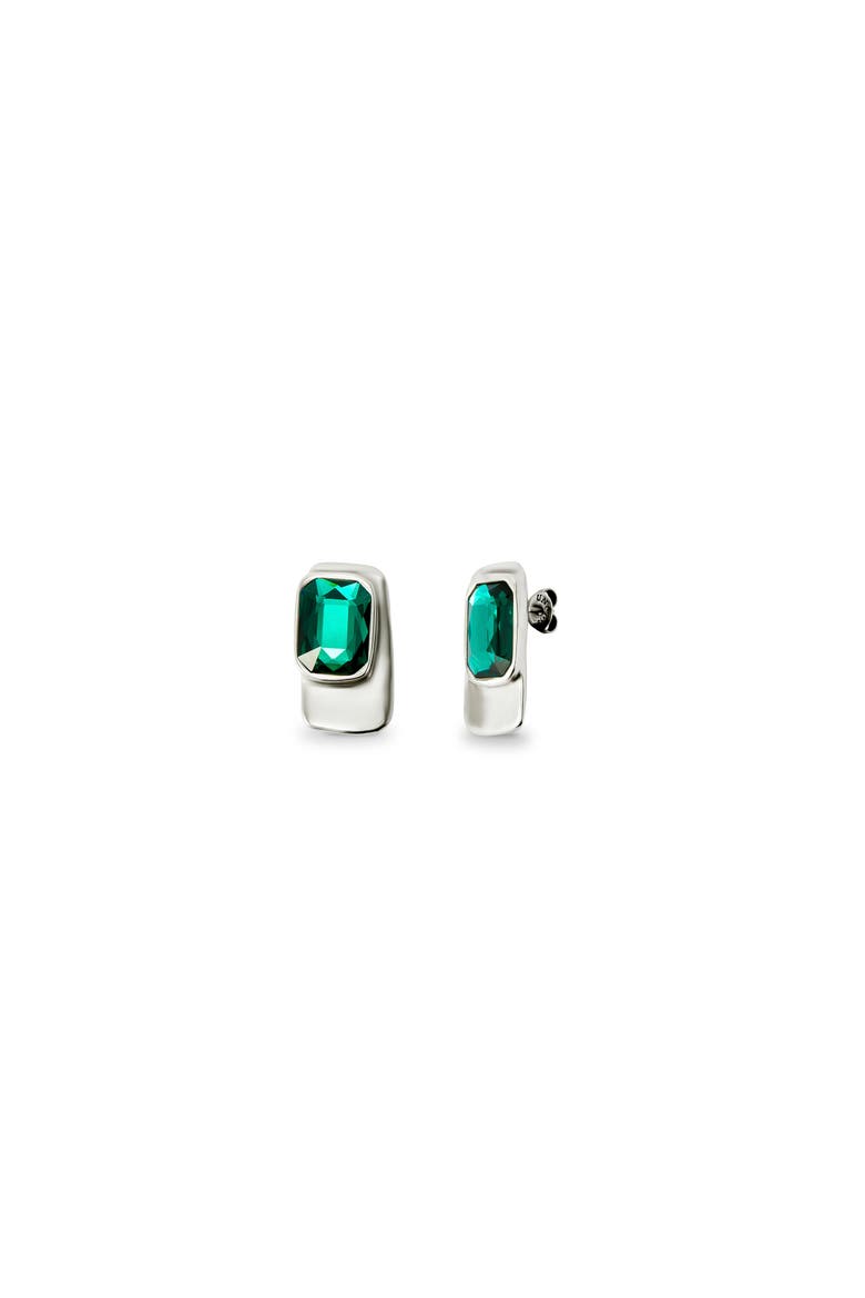 Earrings with Green Faceted Crystal, Main, color, Silver