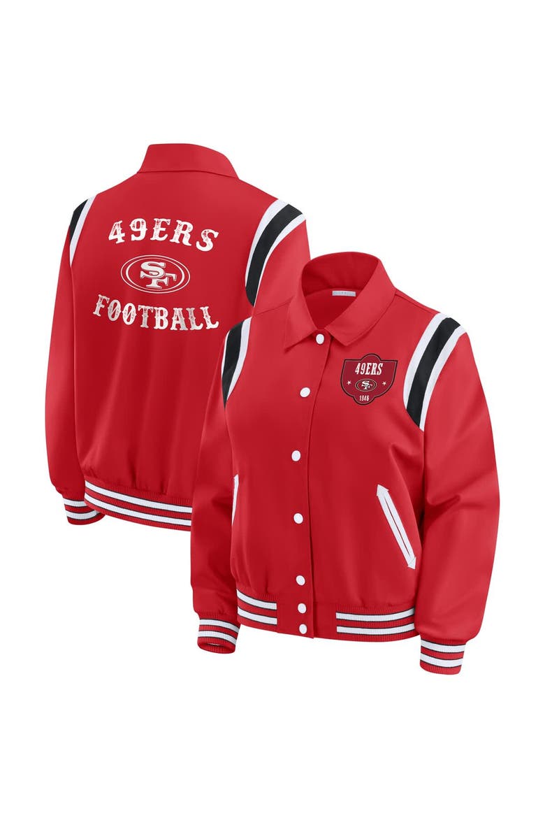 Women's WEAR by Erin Andrews Scarlet San Francisco 49ers Varsity Lightweight Full-Snap Jacket, Main, color, Scarlet