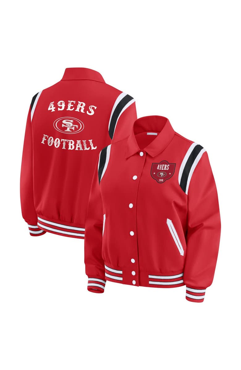 WEAR by Erin Andrews Women's WEAR by Erin Andrews Scarlet San Francisco 49ers Varsity Lightweight Full-Snap Jacket, Main, color, Scarlet