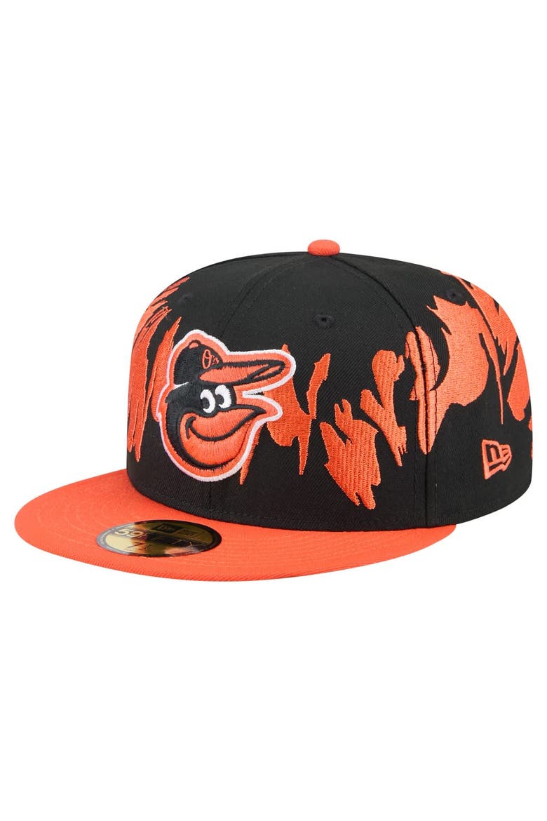 Men's New Era Black/Orange Baltimore Orioles Retro Pattern 59FIFTY Fitted Hat, Main, color, Black