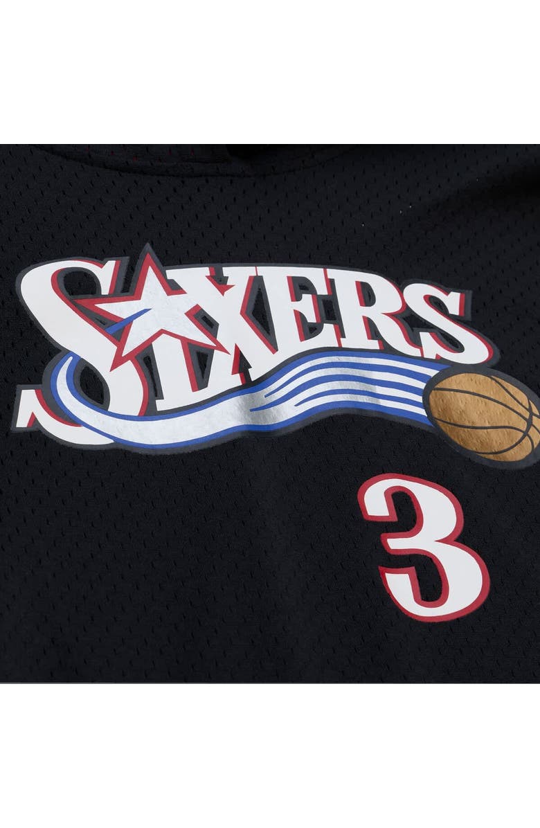 Mitchell & Ness Men's Mitchell & Ness Allen Iverson Black Philadelphia 76ers Mesh Name & Number Short Sleeve Hoodie, Alternate, color, Black