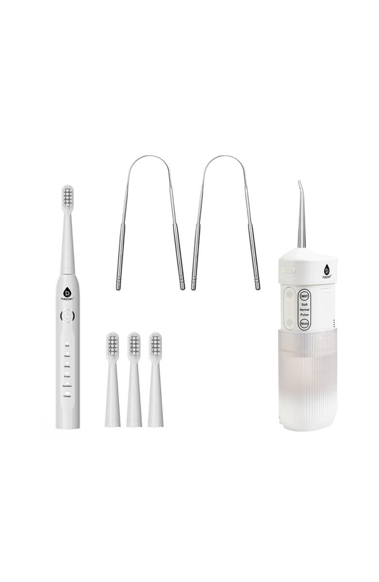 PURSONIC Complete Oral Care Bundle Toothbrush, Water Flosser & Tongue Scraper, Main, color, White