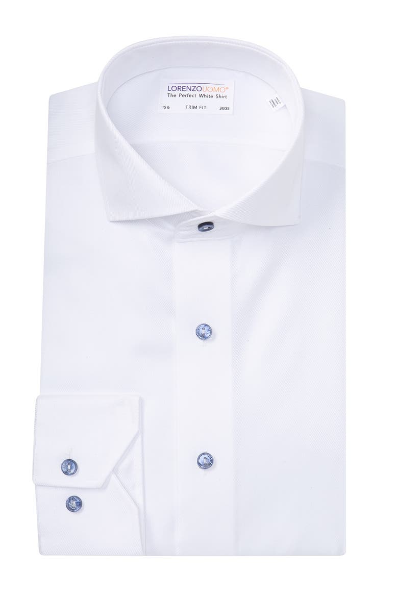 Diagonal Twill Trim Fit Dress Shirt, Main, color, WHITE