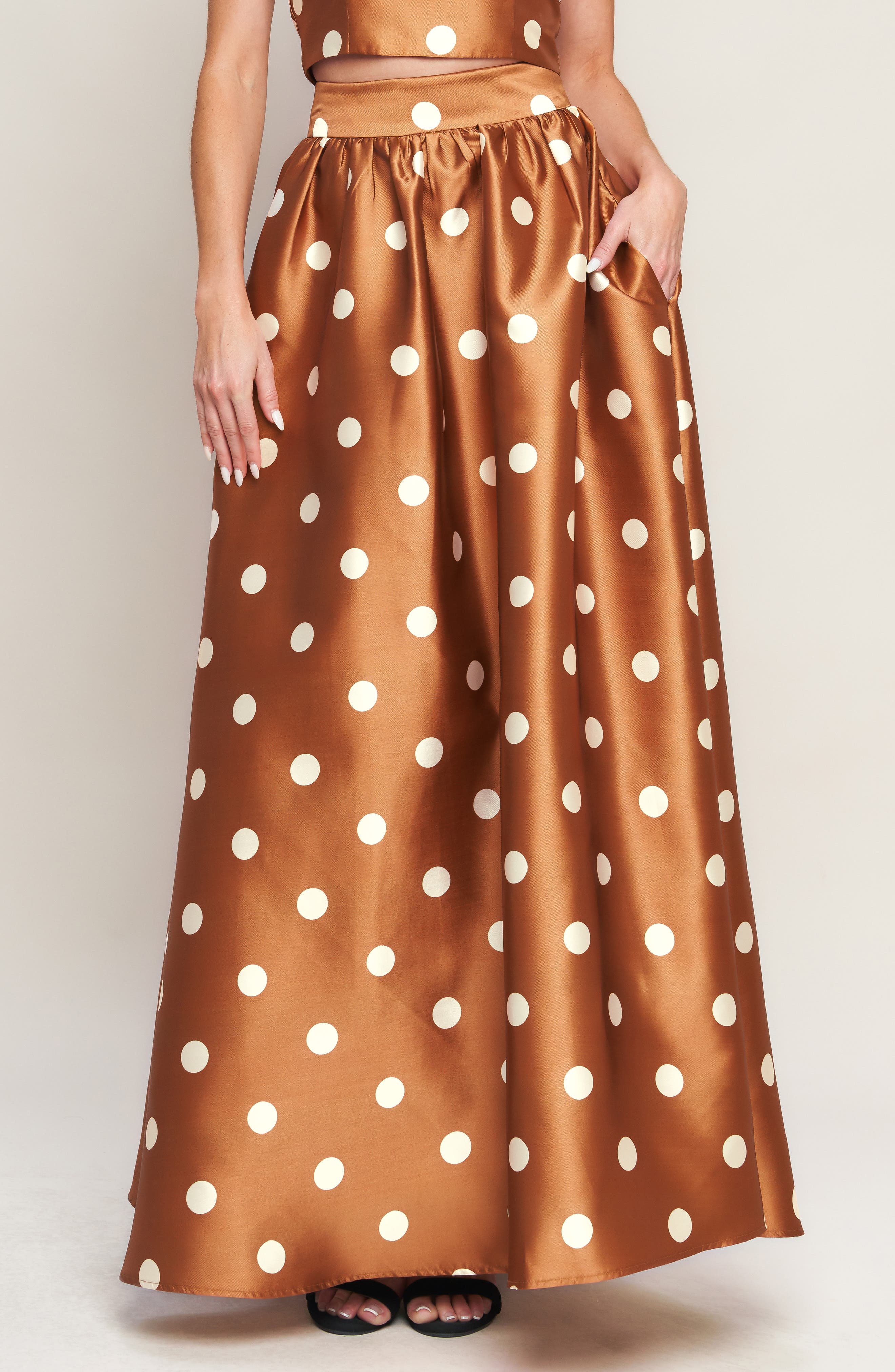 FLYING TOMATO Polka Dot Satin Maxi Skirt