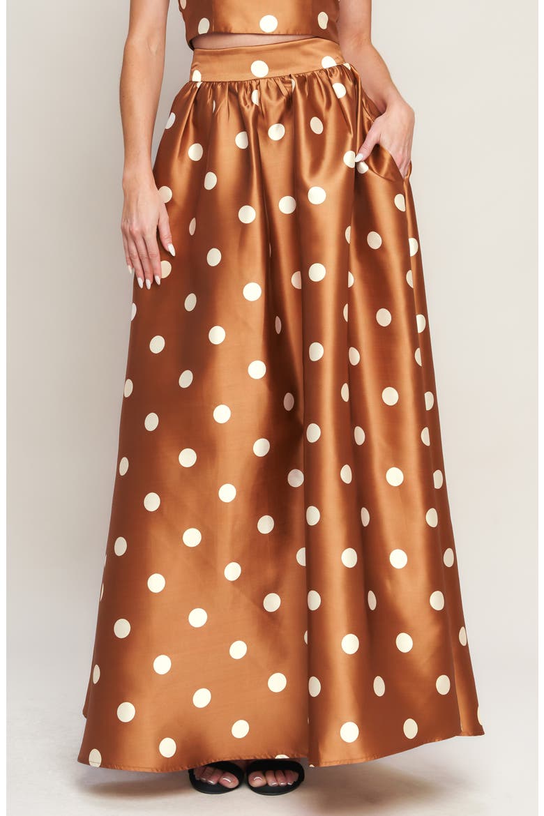 Polka Dot Satin Maxi Skirt, Main, color, CARAMEL