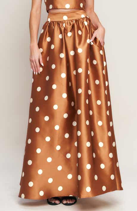 FLYING TOMATO Polka Dot Satin Maxi Skirt