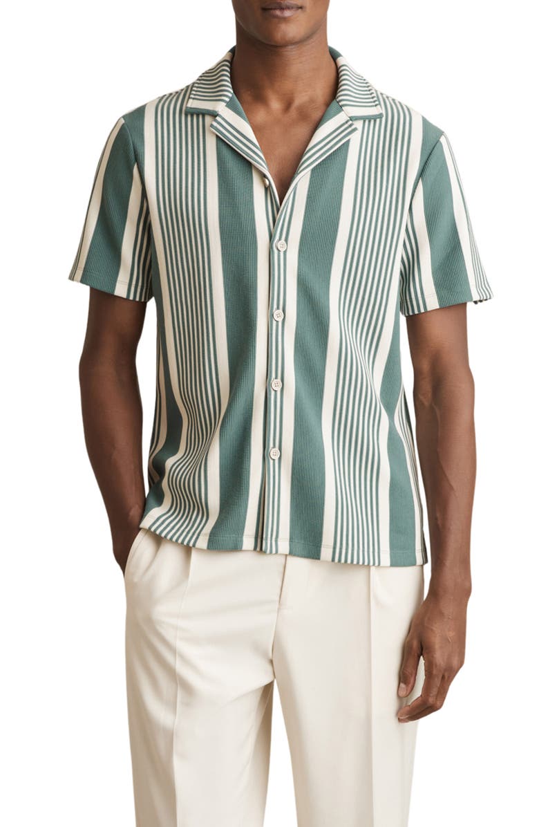 Reiss Alcazar Stripe Rib Knit Camp Shirt, Main, color, 