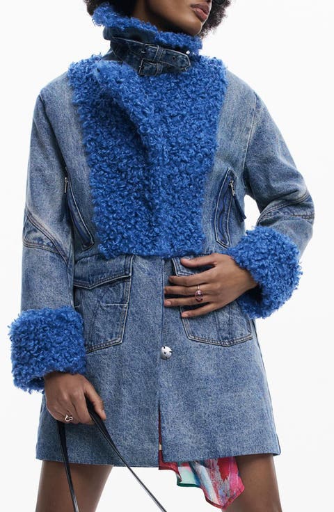 Denim & Faux Shearling Coat