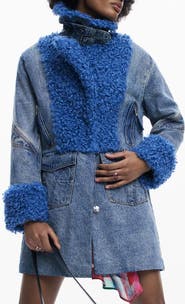 Desigual Denim & Faux Shearling Coat