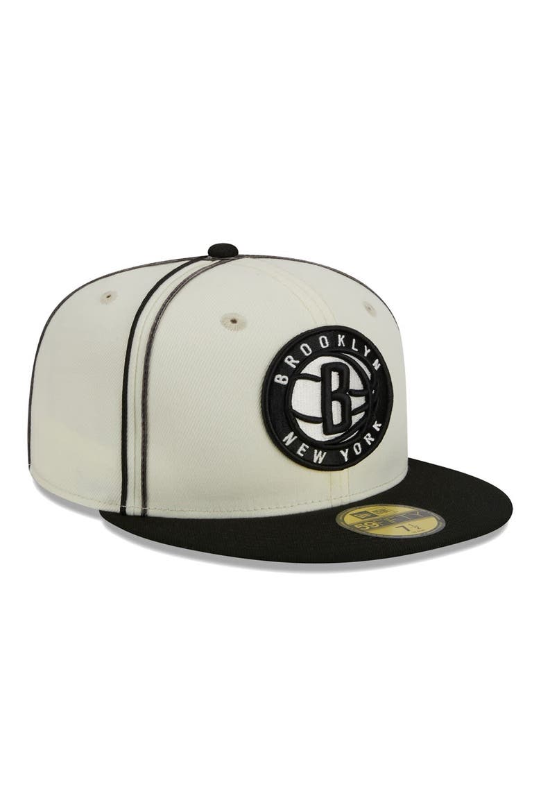 Men's New Era Cream/Black Brooklyn Nets Piping 2-Tone 59FIFTY Fitted Hat, Alternate, color, Cream
