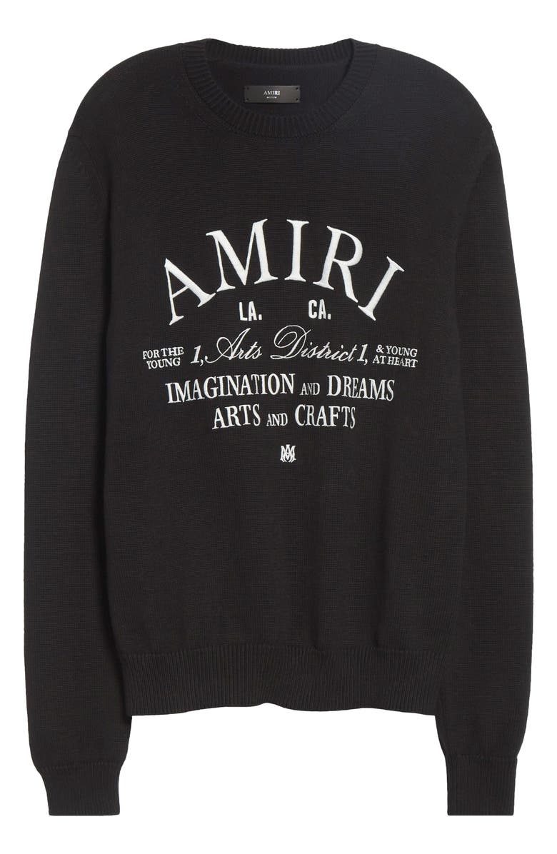 AMIRI Arts District Embroidered Cotton Crewneck Sweater, Alternate, color, Black