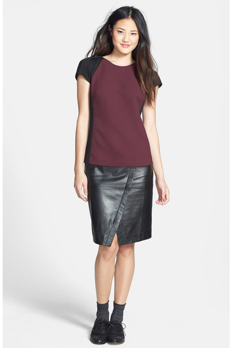 Seamed Leather Pencil Skirt, Alternate, color, BLACK