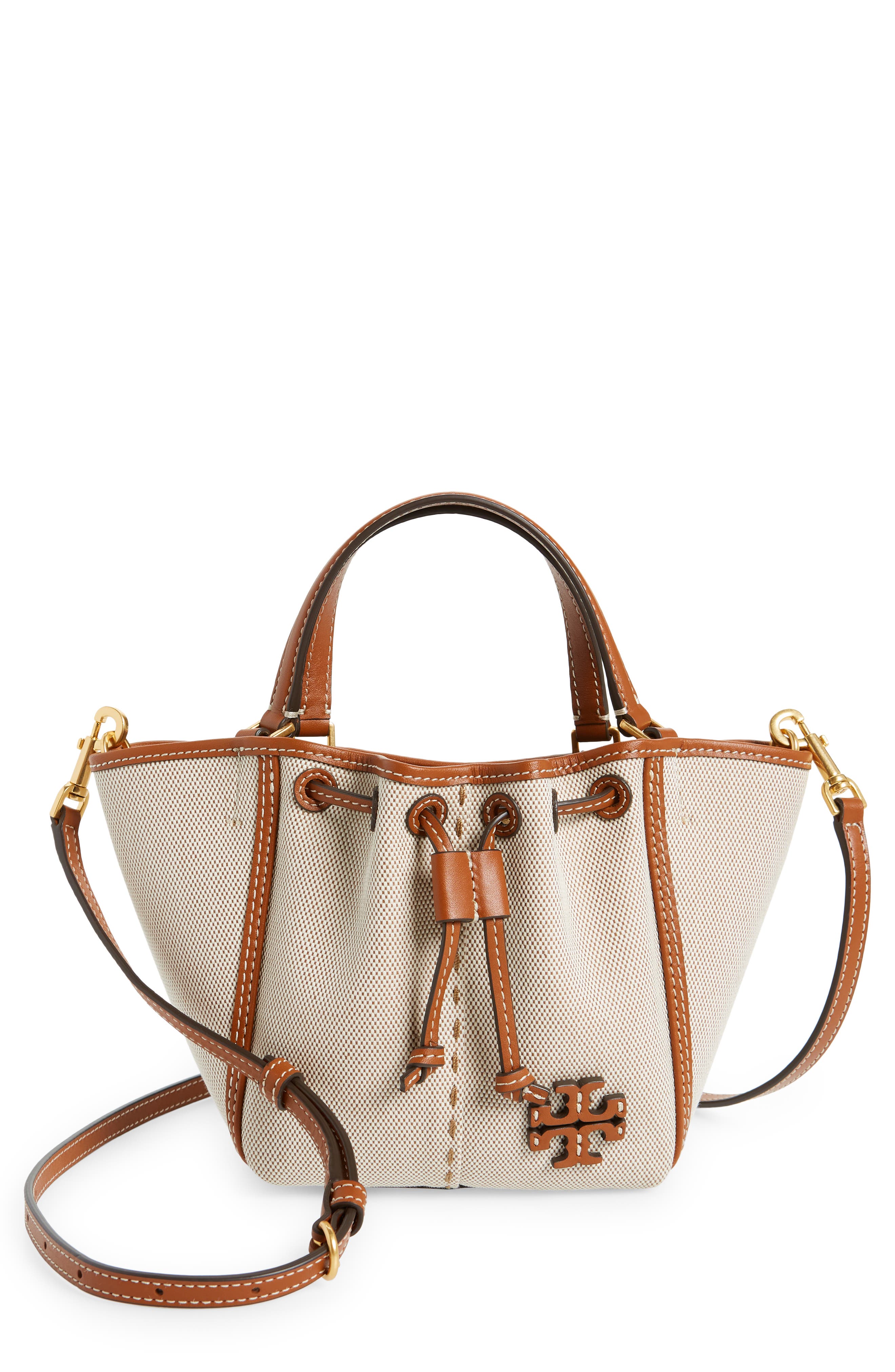 Tory Burch McGraw Mini Canvas Drawstring Satchel, Main, color, 