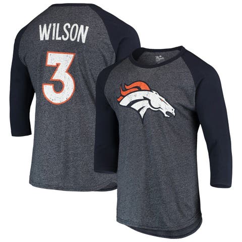 Men's Majestic Threads Russell Wilson Navy Denver Broncos Name & Number Team Colorway Tri-Blend 3/4 Raglan Sleeve Player T-Shirt