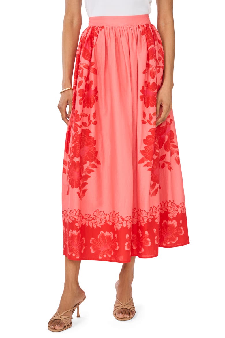 Placed Floral Cotton Skirt, Main, color, LOBSTER RED