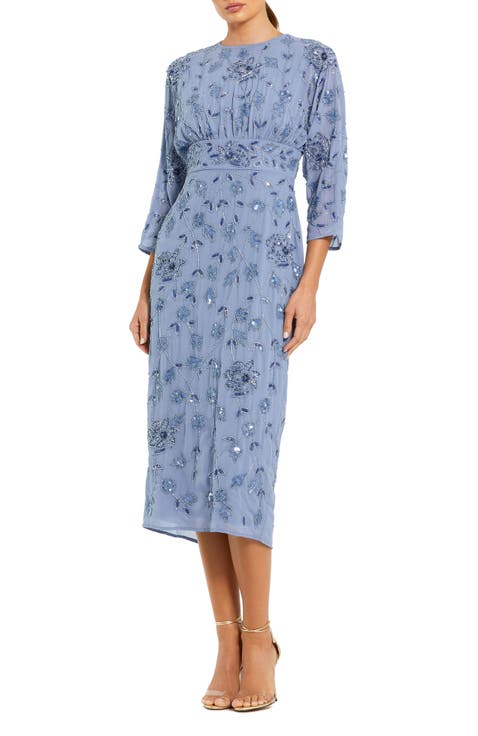 Women's Floral Embellished Georgette Blouson Midi Dress