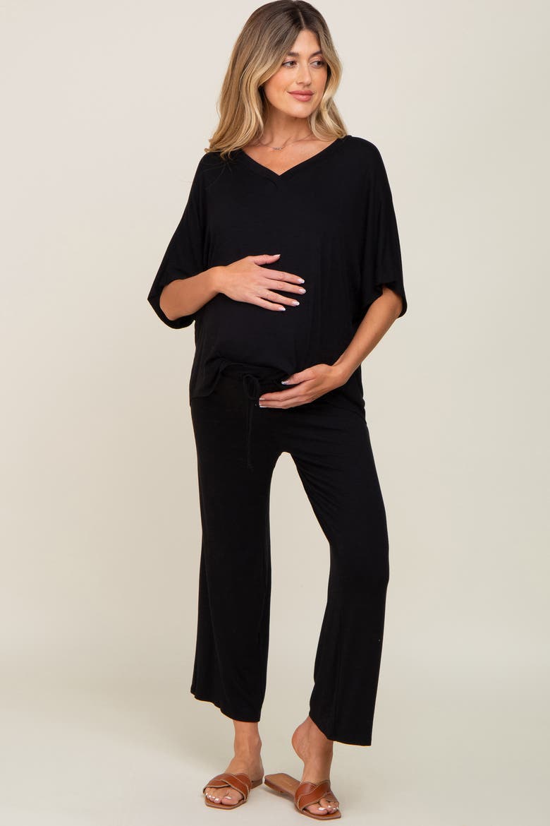 Cropped Pant Maternity Set, Main, color, Black