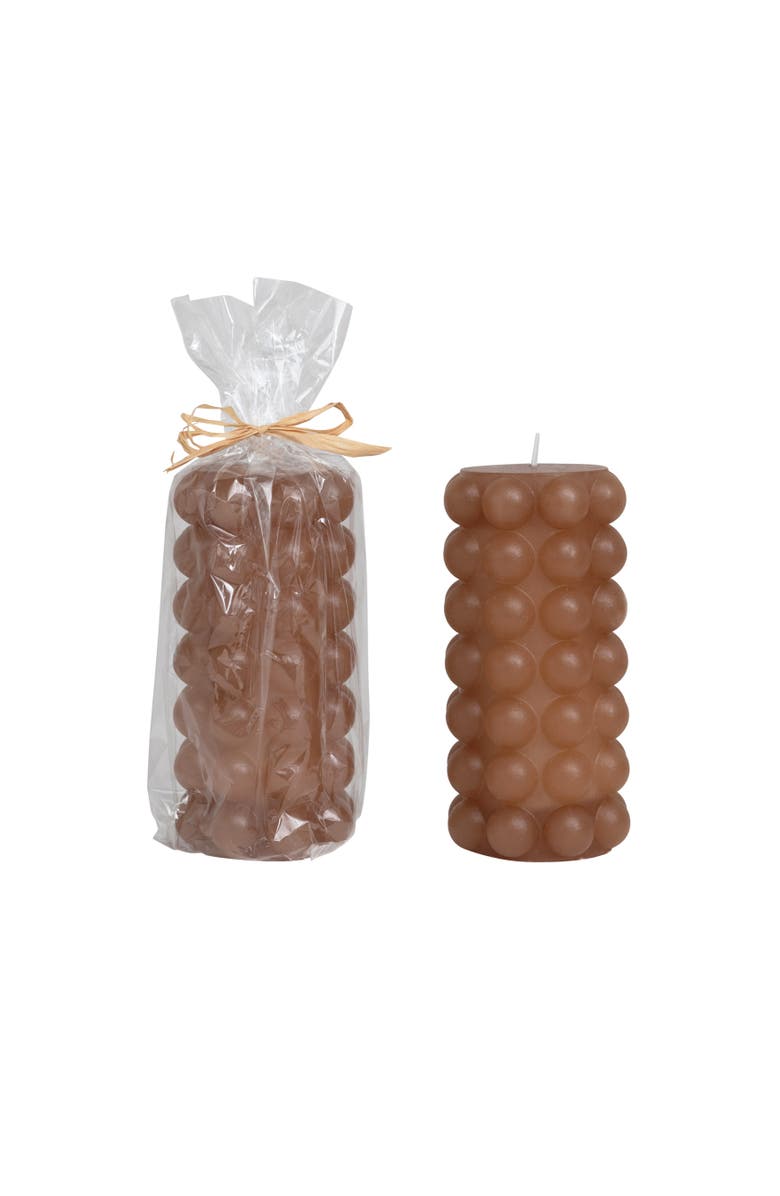 Storied Home Unscented Hobnail Pillar Candle, Main, color, Brown