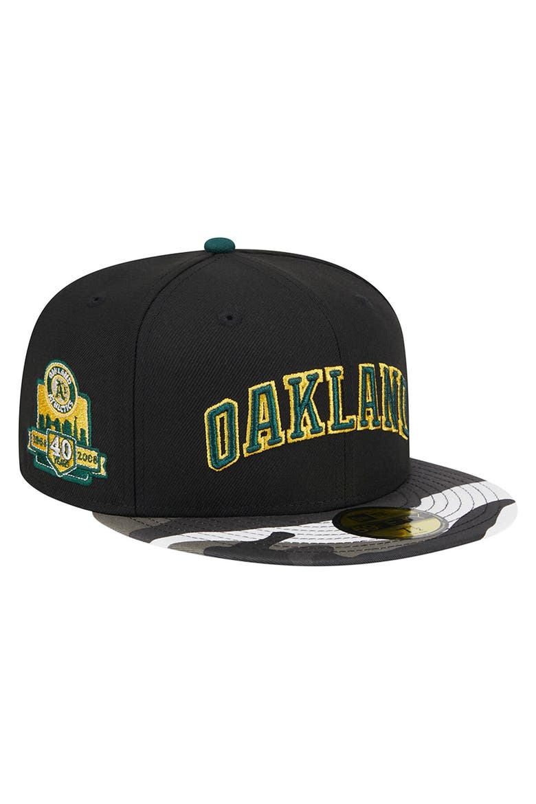 Men's New Era Black Oakland Athletics Metallic Camo 59FIFTY Fitted Hat, Main, color, Black