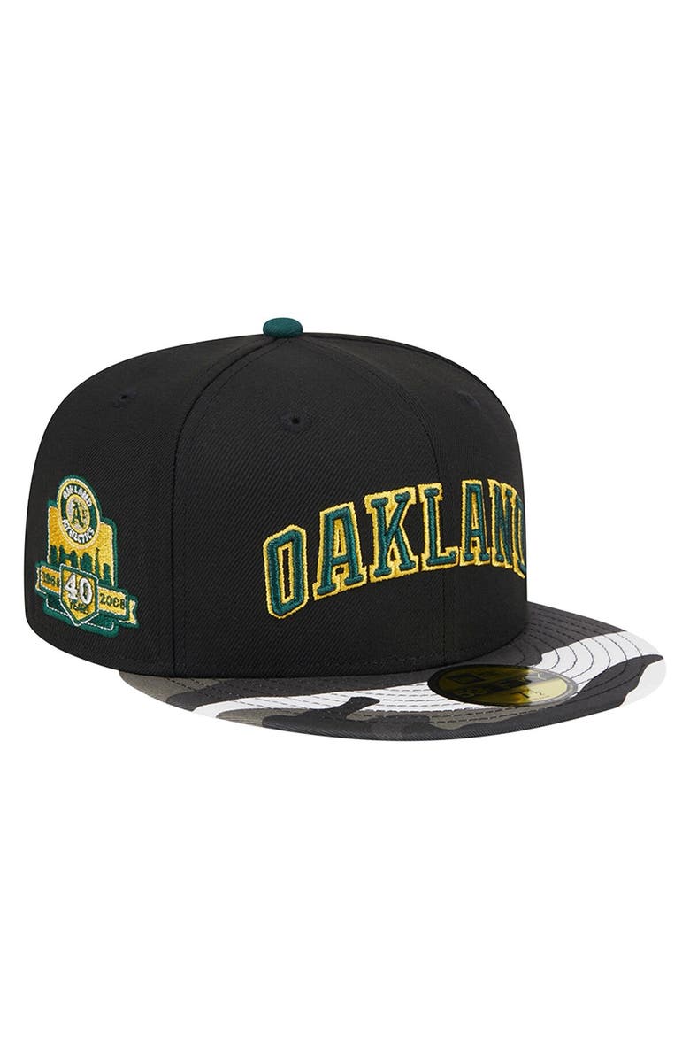 New Era Men's New Era Black Oakland Athletics Metallic Camo 59FIFTY Fitted Hat, Main, color, 