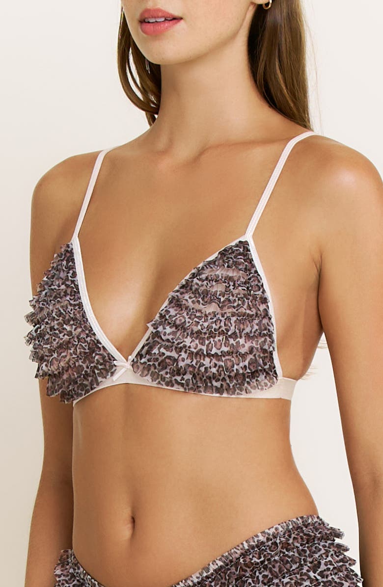 Honeydew Rumba Ruffle Triangle Bralette, Alternate, color, Caramel Leopard