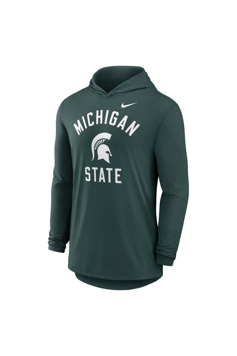 Men's Nike Green Michigan State Spartans Classic Arch Tri-Blend Performance Long Sleeve Hoodie T-Shirt, Alternate, color, Green
