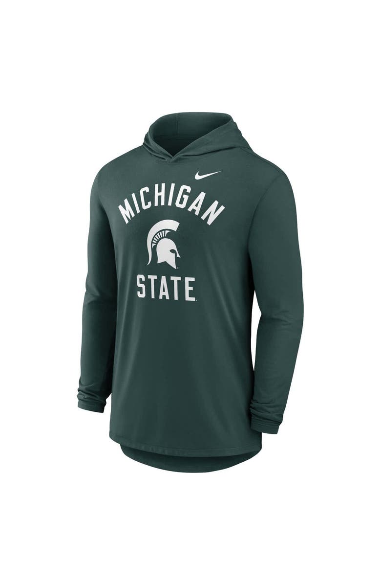 Nike Men's Nike Green Michigan State Spartans Classic Arch Tri-Blend Performance Long Sleeve Hoodie T-Shirt, Alternate, color, Green